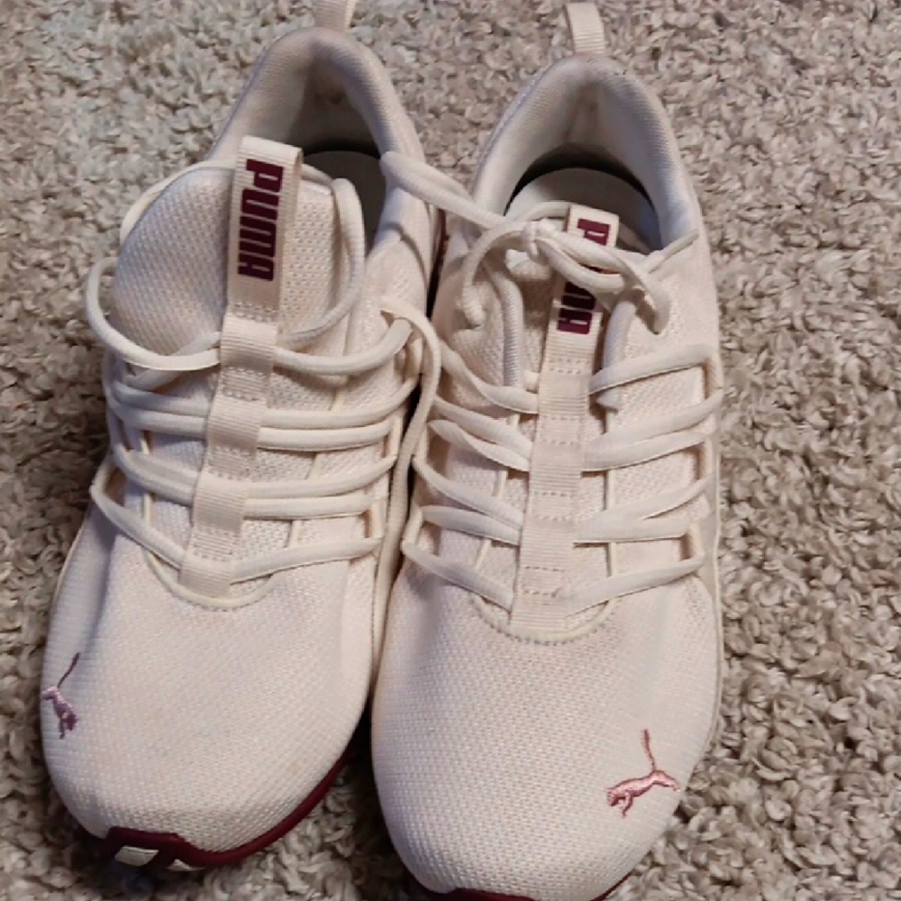 Puma White and Burgundy Sneakers